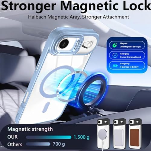 Image of VONZEE Clear Camera Kickstand Case for iPhone 17 Air, Built-in Adjustable Camera Stand, Clear Magnetic Mag-Safe Shockproof Classic Series Phone Cover (Official Blue)