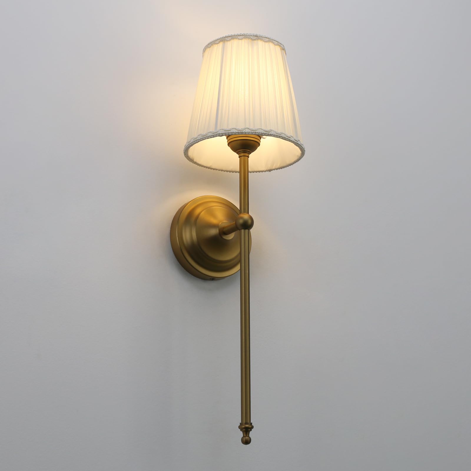 Wall Sconce Lighting Pleated Beige White Gauze Fabric Boho Decor Industrial Vintage Bedside Nightstand Light Wall Mounted Lamp — view 9