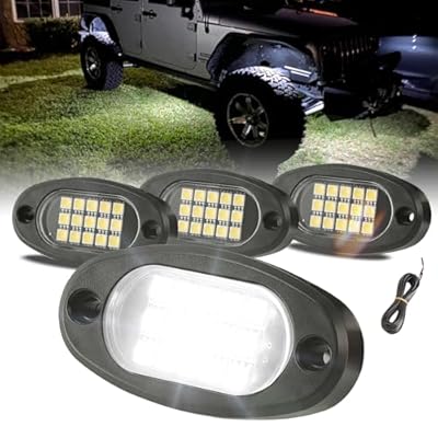 Winunite 4 Pods White Rock Lights 6000K Pure White UnderGlow Light with Extension Wires, IP67 Waterproof for Trailer Off Road Trucks Sedans SUV ATV UTV Boats
