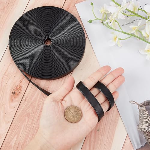 GORGECRAFT 5M Long Double Sided Leather Strips 12mm Wide Black Imitation Leather Strap 2mm Thick Flat Cord Hand-stitched Edge PU Threads Strings for DIY Crafts Handle Wrap Belt Jewelry Making - Image 3