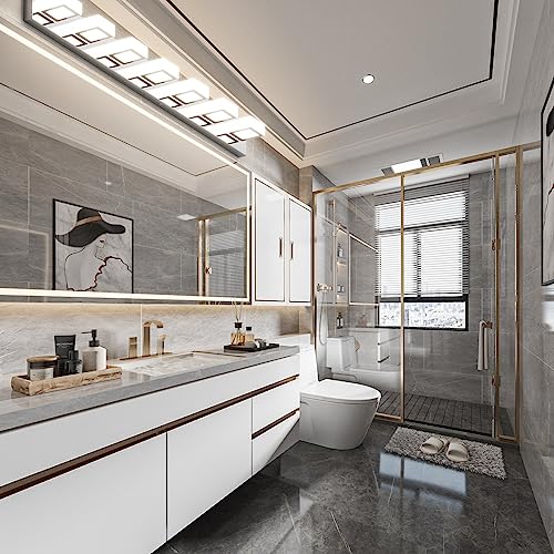 Image of Ralbay 46 inch LED Chrome Vanity Lights 7 Lights Acrylic Stainless Steel LED Modern Vanity Lights Chrome Bathroom Lighting Fixtures Over Long Mirror (Natural White Light 4500K)