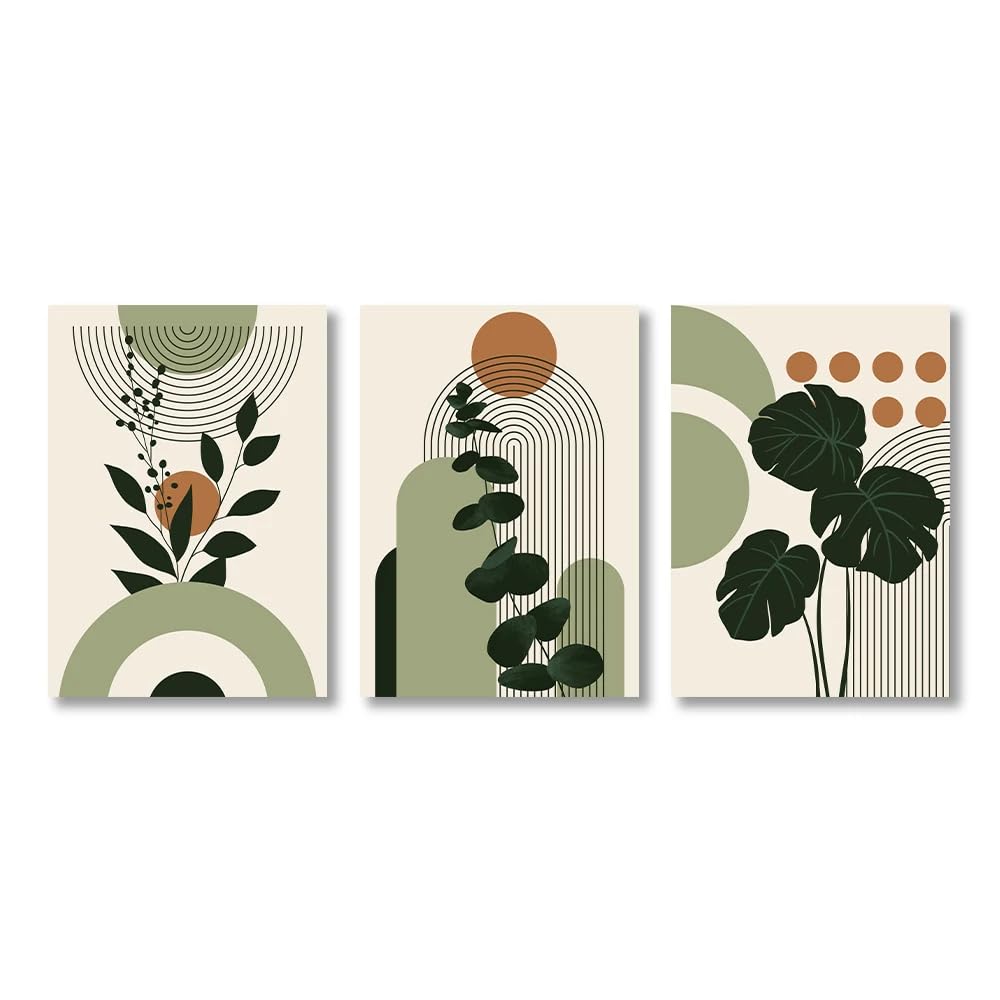 SOBMQ Poster-Boho Tropical Art Green Plants Canvas Wall Art Poster Picture Abstract Minimalist Line Leaves Painting For Living Room Bedroom Decor-50 * 70cm-3PCS (No Frame)