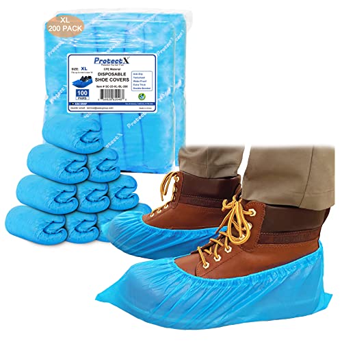 ProtectX Disposable Shoe & Boot Covers, XL Extra Large, 200-pack (100 pairs), Waterproof, Slip Resistant, Durable CPE plastic, Fits up to Men’s 14 US Size and All Women’s US Size Shoes