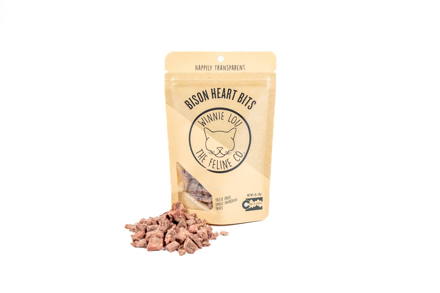 Winnie Lou The Canine Co.Grass-Fed Bison Heart Bits Cat Treats (Pack of 3) - Single Ingredient, High Protein Cat Food Snacks, Grain Free & Made in USA, with Taurine, Iron & Zinc for Healthy Cats