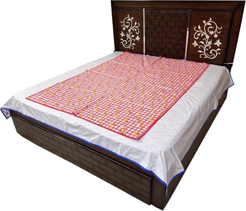 Image of Waterproof PVC Plastic Mattress Protector Double Bed Flat Bedsheet with Elastic for Babies Girls & Boys (Pink Lovely)