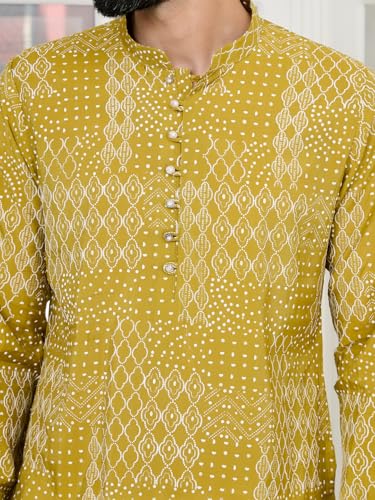 Image of See Designs Men's Full Sleeve Mandarin Collar Floral Embroidered Mandarin Collar Thread Work Straight Long Kurta with Pyjama - Festive Collection
