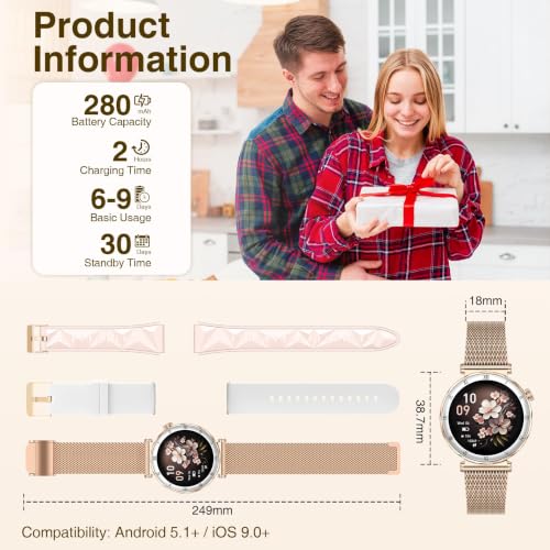 Image of Smart Watches for Women (Answer /Make Calls),1.19 inch AMOLED Slim Smartwatch with Heart Rate /Sleep Monitor,120+ Sport Modes Fitness Tracker with Bluetooth for iOS /Android Rose Gold