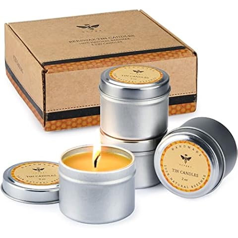 DEYBBY Pure Beeswax Emergency Candle Set of 4 - Natural Honey Scented Travel Tin Cover