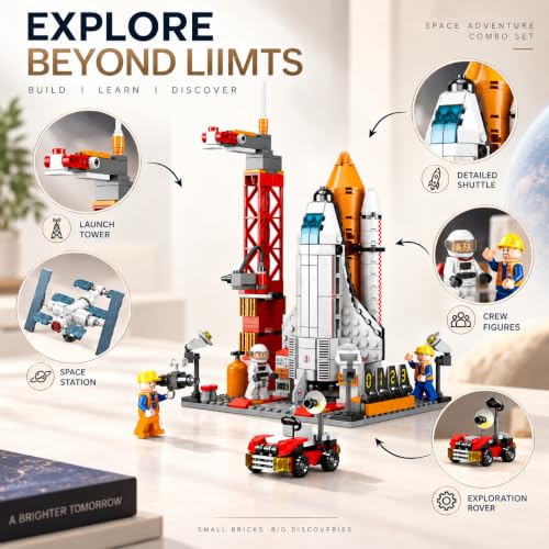 Image of SKY LINE OCEAN 8861 Space Ship Rocket & Launcher + Interstellar Space Station 96 PCS Combo, STEAM Aerospace Building Kit, 5-Year Structural Warranty