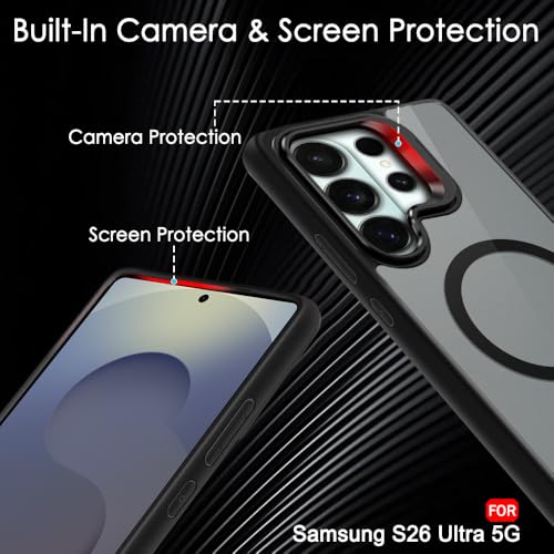 Image of TheGiftKart for Samsung S26 Ultra Case | Shockproof Hard Back Cover | Built-in Stand | Hybrid Shockproof Galaxy S26 Ultra Cover (PC & TPU, Matte Frosted Back, MagSafe Compatible, Translucent Black)