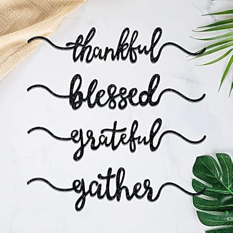 Aukolass Glitter Thanksgiving Plate Cards, Thanksgiving Table Decorations Grateful Thankful Blessed Gather Place Card Plate Decors for Home Party (Black 16) Cover
