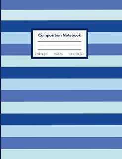 Blue Striped Primary Composition Notebook for School: Super Cute Bright Pastel Journal Handwriting Practice for Kids with/100 lined sheets and Dotted Middle Line