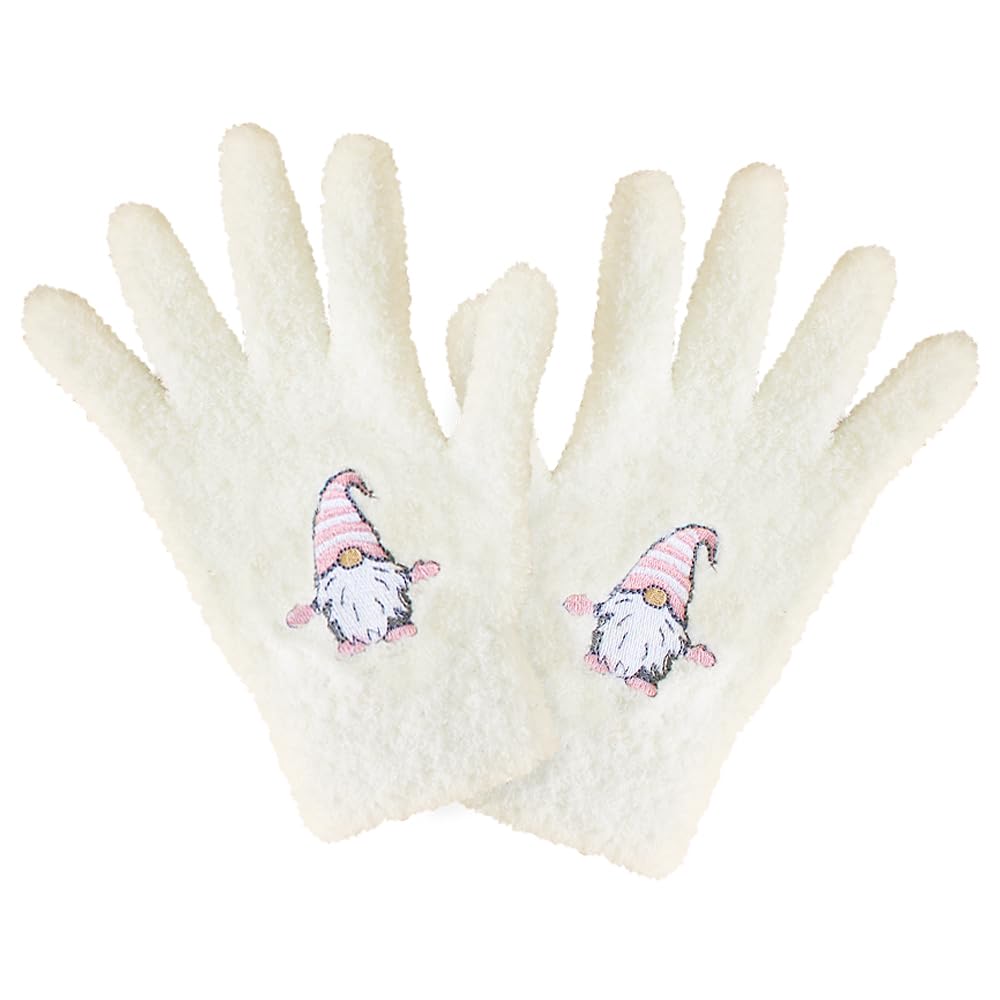 TeddyT's Women's Boucle Super Soft Gonk Gnome Winter Gloves (Cream (Pink Gonk))