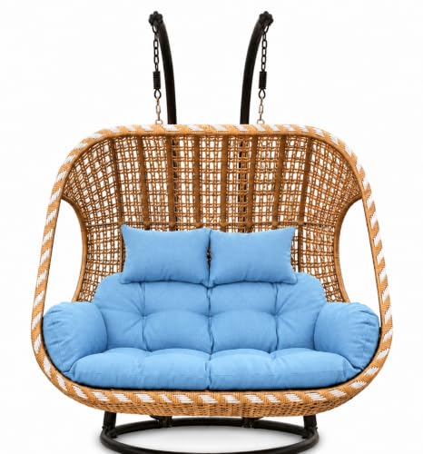 Image of Double Seater Swing Chair Cushion Replacement Pad for Hanging Egg Seat Outdoor Patio Garden Balcony Black Cover Two Person Frame Not Included Home Terrace Furniture
