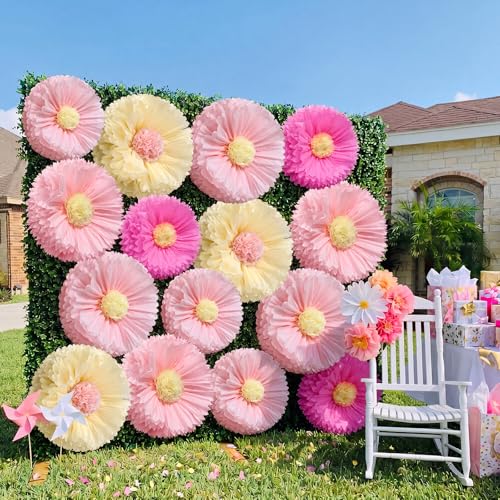 Image of Chunful 5 Pcs 30'' 24'' Pink Giant Tissue Paper Flowers for Wall Boho Large Hanging Tissue Crepe Flowers Paper Pom Poms Decor for Wedding Bridal Shower Baby Shower Tea Party Nursery Birthday Decor