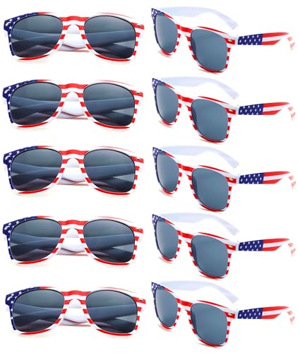 Fsmiling Bulk American Sunglasses USA Flag Sunglasses Patriotic Glasses for Adults 4th Of July-10Pack