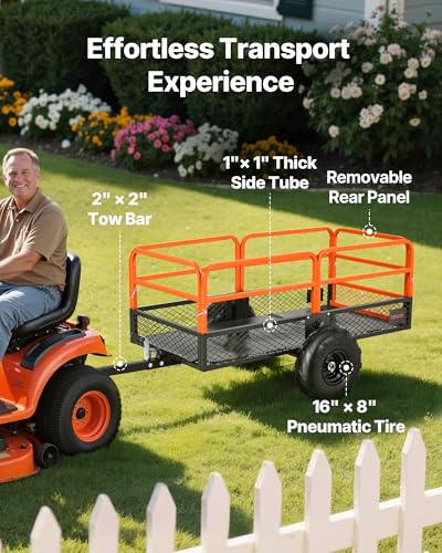Image of VEVOR 22 Cu.Ft 1600Lbs Steel ATV UTV Trailer Tow Behind Dump Cart, Heavy Duty Pull Behind Utility Dump Trailer for Lawn Mower Trailer Tractor Garden Yard with Removable Rear Panel