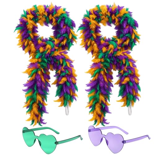 MIRJXB Carnival Boa 2Pc Set with Green and Purple Glasses Festive Costume Accessories for Women Dance Performances Wedding Decorations Party Outfits
