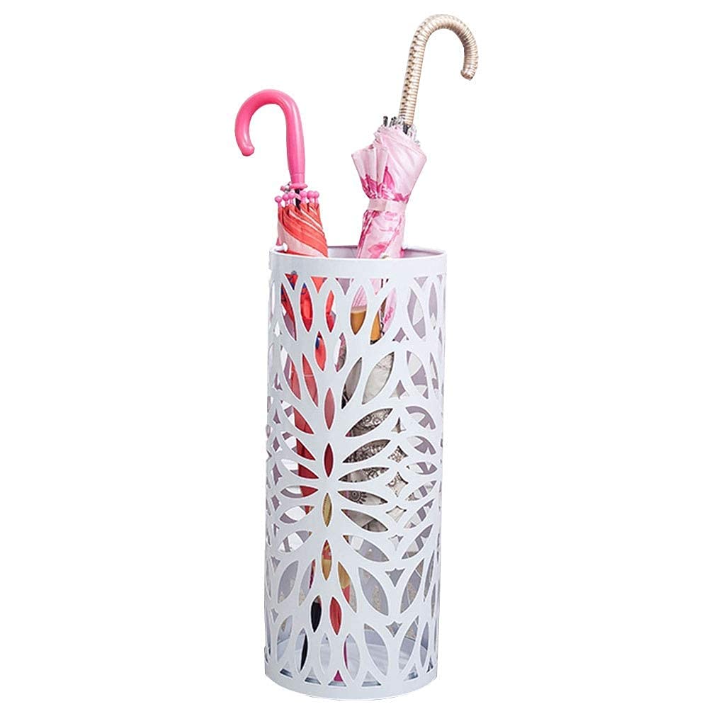 Gardeneea Umbrella Stand, Umbrella Stand Rack,Umbrella Stand Household Hotel,Hollow Umbrella Bucket with 3 Hooks,Multifunctional Umbrella Drain Stand,White (White)