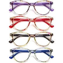 Fashion Cat Eye Reading Glasses for Women, 4-Pack Floral Pattern Readers with Spring Hinges, Lightweight Comfortable Frame, Anti Eyestrain Cheaters