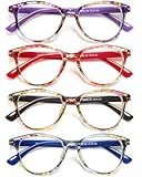 YTDBNS Fashion Cat Eye Reading Glasses for Women, 4-Pack Floral Pattern Readers with Spring Hinges, Lightweight Comfortable Frame, Anti Eyestrain Cheaters