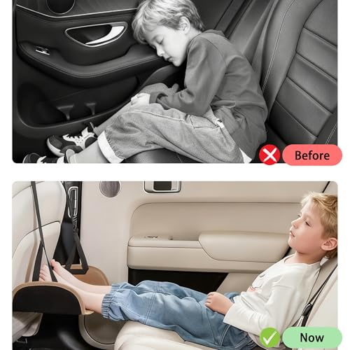 Hoclauho Auto Fußstütze, Tragbare Fußauflage aus Kratzfestem Leder, Bequeme Beinauflage für Kinder & Erwachsene, Einstellbare Reise Fußstütze für Auto, Zug und Flugzeug, Faltbar Pflegeleicht