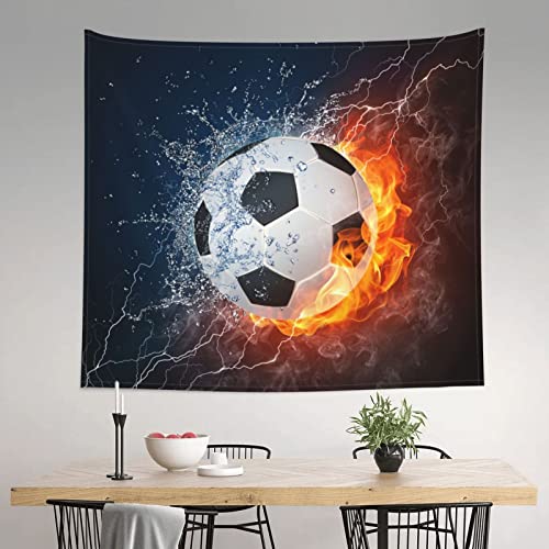 Gbuzozie Soccer Ball In Fire And Water Tapestry Wall Hanging Decor For Bedroom Living Room Dorm 60X51 Inches #TOP7