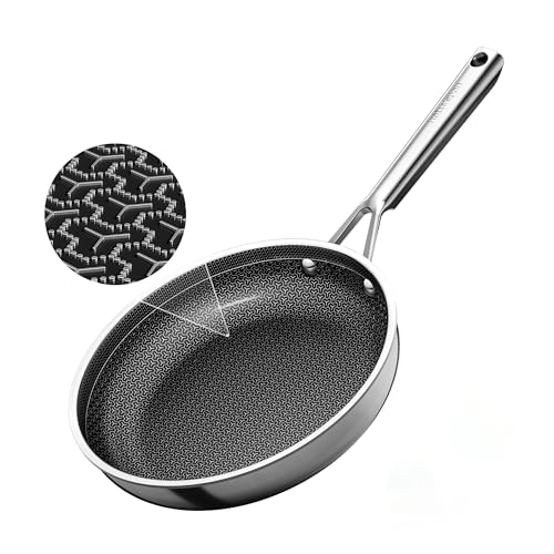 naturepan Poêle Hybride Acier Inoxydable 24 cm, Revêtement Céramique Diamant Titane, Structure 5 Couches, Surface Nid d'Abeille Laser, Compatible Induction,...
