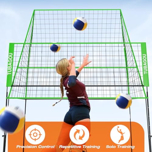 TUBAGOU (8 X 11 FT) Volleyball Training Equipment Net Volleyball Spike Trainer for Indoor and Outdoor Volleyball Practice Net Station, Perfect for Team or Solo Training, Home Volleyball Net