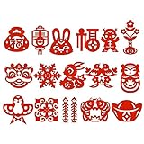 Chinese Paper Cutting Kit, 12/16/36pcs Kid Handmade Paper-Cut, Fun Paper Art Crafts Kits Early Learning Development Toy for Window Decoration Spring Festival Chinese New Year Celebration Activity