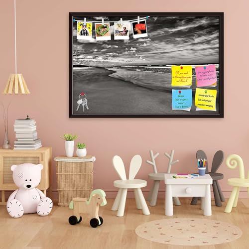 Image of ArtzFolio Sea, Air, & Land Monochrome Contrast | Bulletin Board Notice Pin Board | Vision Soft Board Combo with Thumb Push Pins & Sticky Notes | Dark Brown Frame | 23.5 x 16 inch (60 x 41 cms)