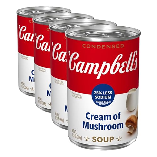 Image of Campbell's Condensed 25% Less Sodium Cream of Mushroom Soup, 10.5 oz Can (Pack of 4)