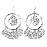 Portrait Coins Drop Earrings Vintage Tribal Chandelier for Women Costume Jewelry Silver