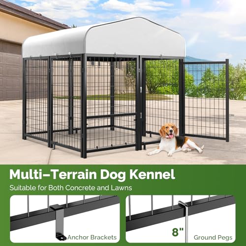 SINO-LUBAN-Outdoor-Dog-Kennel-Outside-Run-with-Doggy-Door-Swivel-FeederRoof-Large-Dog-Kennels-Pens-Outside-for-Large-Dogs-Breed-Heavy-Duty-Cage-Enclosure-Yard