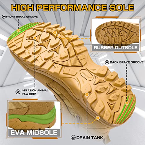 Image of Men's 6 inch YKK Side Zip Hiking Boots High Top Outdoor Sports Trekking Hiker Boot Brown 9 US