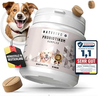 NatiVivo Probiotikum Komplex - 60 Probiotika Darmkur Dia Tabs gegen Sodbrennen & Durchfall. Unterstützt das Immunsystem, die Verdauung, Darmflora & Darmsanierung bei Hunden. Made in Germany! product image