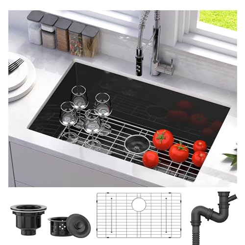 YITAHOME Black Kitchen Sink 30 X 18 X 9 Undermount Sink Single Bowl 16 Gauge