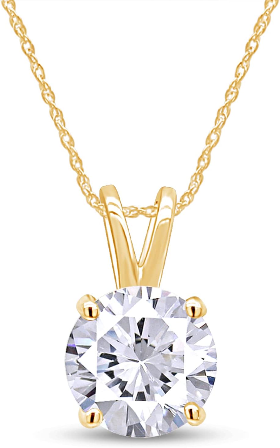 SAVEARTH DIAMONDS 1 Carat 6.5MM Round Cut Lab Created Moissanite Diamond Solitaire Pendant Necklace In 14K Solid Gold With 18" Long 925 Sterling Silver Chain For Women,VVS1 Clarity, 1 Cttw