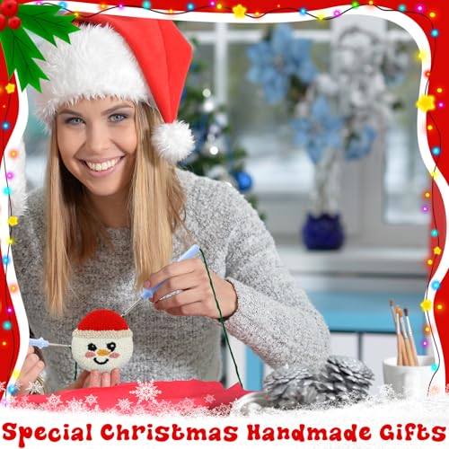 Image of WinnerWhy 6 Pcs Christmas Punch Needle Kit Adults Beginner Keychain Accessories Christmas Punch Needle Embroidery Kit Includes Patterns, Tools, Yarns, Hoop, Instruction, Easy Art Work Decor for Adult