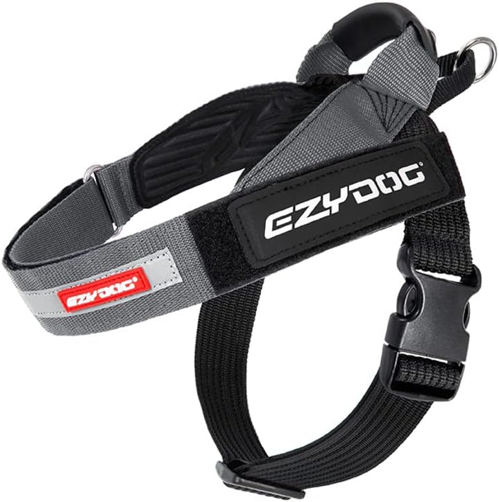EzyDog Express Dog Harness - Adjustable Dog Harness for Large, Medium, and Small Dogs with Padded Ergonomic Anti-Chafing Design, Grip Handle, & Easy Side Buckle (Gray, M)