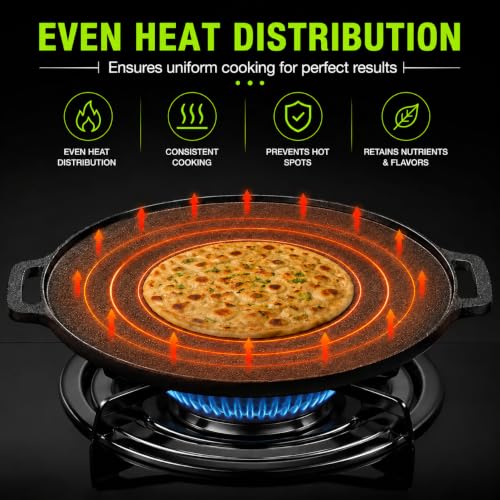 Image of Esspy Pre-Seasoned Cast Iron Tawa for Roti and Dosa | 30cm /12inch | Dosa Pan Cast Iron | Naturally Non-Stick | Induction Compatible | South Indian Tawa for Crispy Dosa, Roti, Pancakes, Uttapam