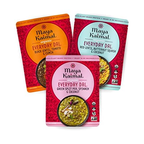 Maya Kaimal Foods - Organic Indian Everyday Dal - Variety Pack 10oz - Red Lentil, Black Lentil, Green Split Pea - Fully Cooked - Vegan - Microwavable - Ready to Eat Meals - Pack of 3 Cover