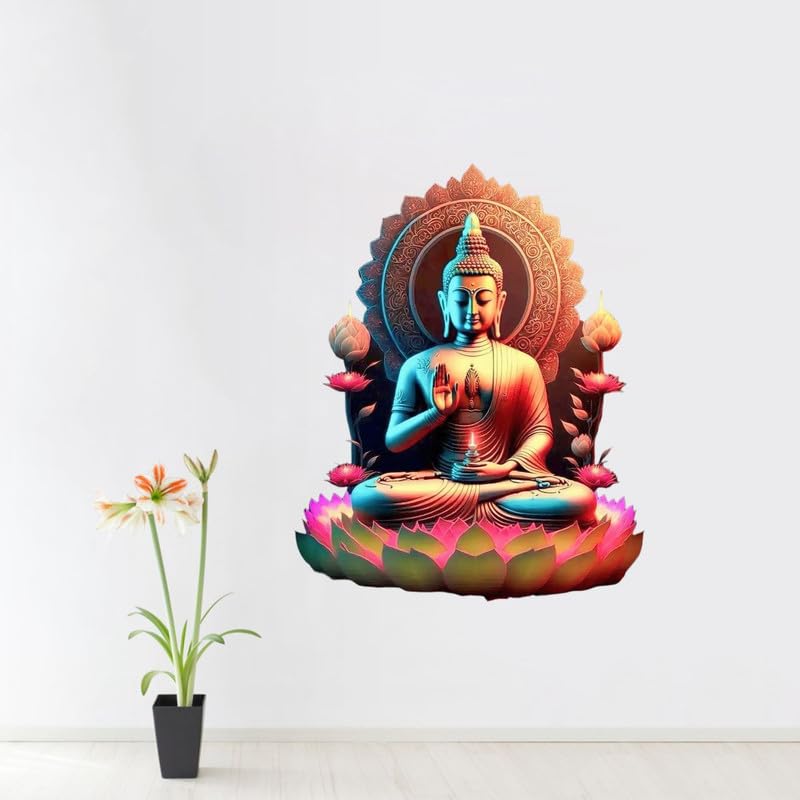 Image of Lord Buddha PVC Vinyl,Wall Sticker for Home Decor - Ideal for Living Room, Bedroom, Hall, Kids Room, Play Room (Size -45 cm x 45 cm) (Lord Buddha (-50 cm x 40 cm))