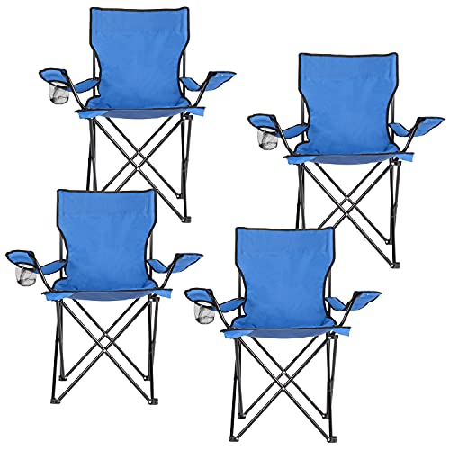 Homewell Outdoor Folding Chair for Camping, Beach, Concerts, Sports Games, Pools, Road Trips with Easy Carry Storage Bag (Blue, 4 Pack)