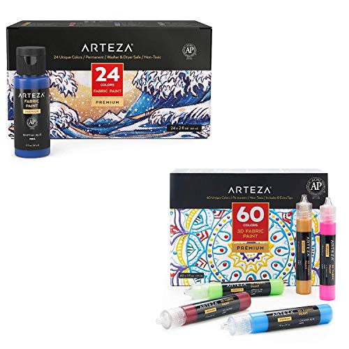 Arteza 3D Fabric and Textile Paint Bundle