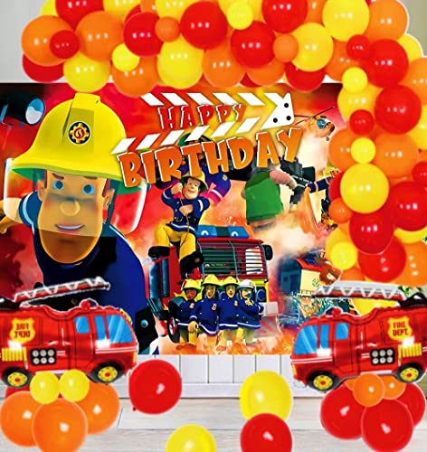 Beilier Fireman Themed Birthday Party Decoration Suit Fireman Sam Background Cloth, Table Cover, Wreath Arch Latex Balloon Fire Truck Birthday Party Wedding Opening Ceremony Decoration (Fireman) #TOP5