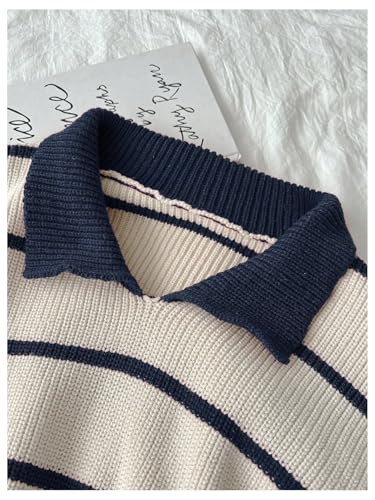 Floerns Women's Striped Preppy Sweaters Long Sleeve Collared Knit Lightweight Pullovers3