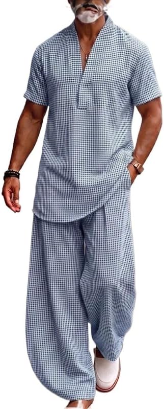 Men's half zip short sleeved shirt and pants set, casual sports 2-piece set