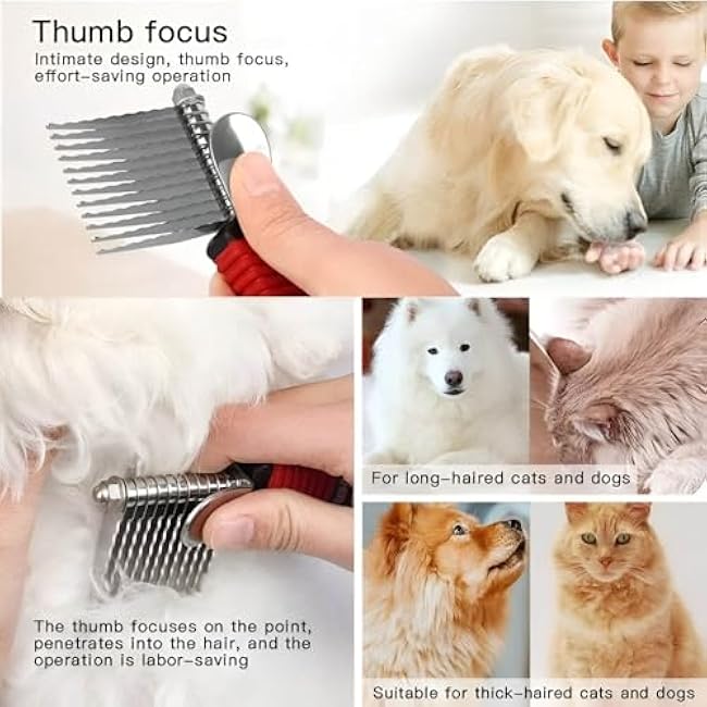 Pet Dematting Rake Comb for Dogs and Cats - Undercoat Detangling Grooming Brush-xHr0XK6T