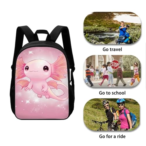 Middle School Backpack Axolotls Backpack 17Inch Teens Laptop Backpack with Mesh Side Pocket,Lightweight Sport Bag Travel Bag for Girls3